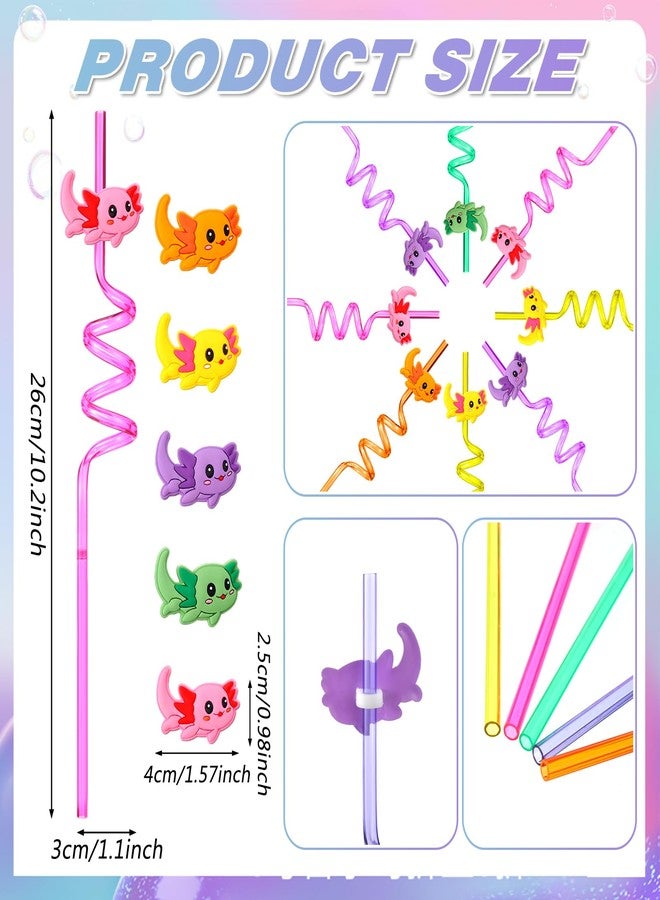 Uiifan 30 Pcs Axolotl Straws with 2 Cleaning Brushes Axolotl Party Favors Reusable Plastic Twisty Straws for Birthday Themed Party Decoration Supplies - Image 3